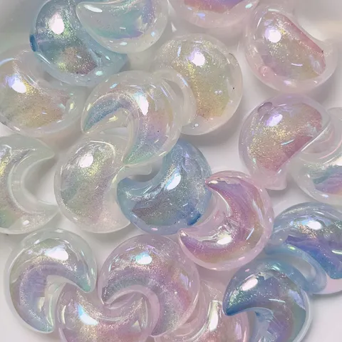 Cuentas de Luna de Acrílico Luminosas con Brillo Recubrimiento UV Dijes de Media Luna DIY Joyería Cadena de Teléfono Accesorios Piezas