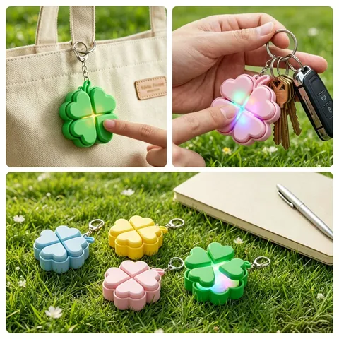 Four-leaf Clover Fidget Keychain Stress Relief LED Glowing Toy Lucky Clover Keyring For Car Bag Charm Party Favor Accessory