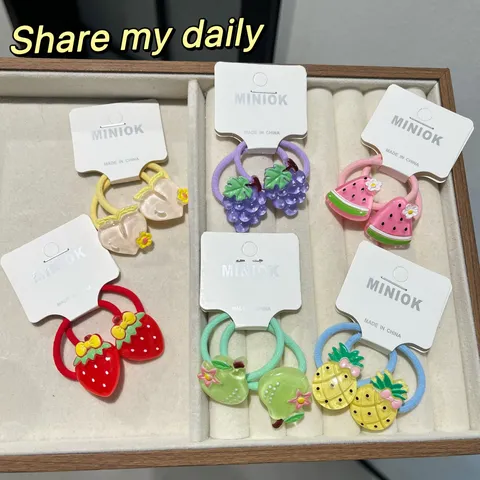 Summer Kids Cute Fruit Hair Ties Strawberry Peach Watermelon Resin Elastic Rubber Band Sweet Girls Hair Accessories