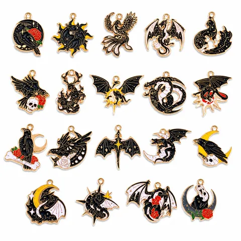Vintage Dunkel Gothic Legierung Tropföl Drache Rabe Charms Für DIY Halskette Schlüsselanhänger Anhänger Schmuckherstellung