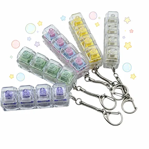 4-Key Mechanical Keyboard Axis Fidget Toy Full Transparent PC Silent Switch Stress Relief Toy Keychain For Office School Unisex
