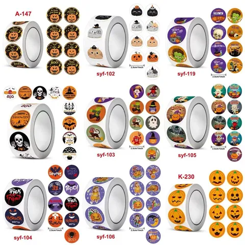Halloween Stickers Roll Pumpkin Ghost Cartoon Patterns Label Sealing Stickers For Party Gift Decoration Stationery