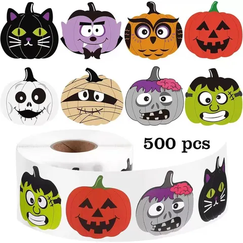 Halloween Stickers Roll Pumpkin Ghost Cartoon Patterns Label Sealing Stickers For Party Gift Decoration Stationery