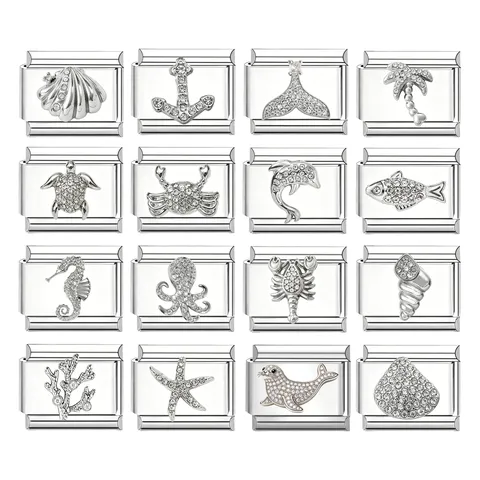 Lien de Charme Italien en Acier Inoxydable Série Océan Module Animal Marin en Strass Pour la Fabrication de Bracelets DIY Accessoires Bijoux