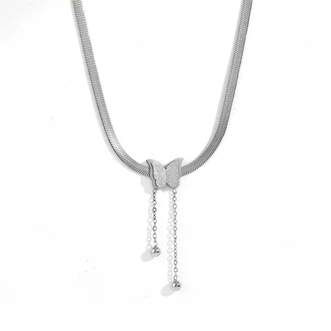 Titanstahl Schmetterling Anhänger Halskette Für Damen Matte Schmetterling Quaste Herringbone Kette Elegante Schmuck Geschenk