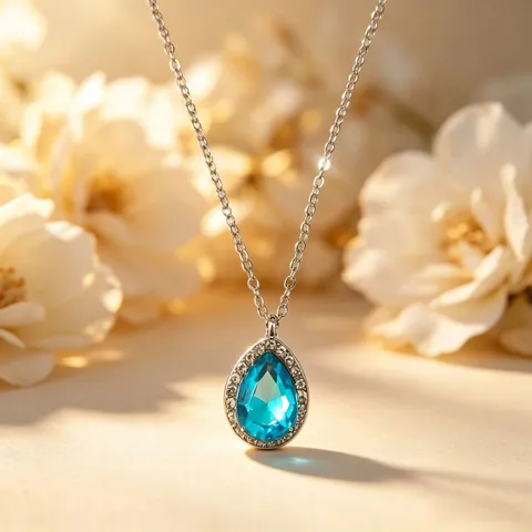 Vrouwen Elegante Zinklegering Waterdruppel Zirconia Hanger Ketting Diepzee Tranen Blauw Kristal Sierlijke Ketting Choker Sieraden Accessoires