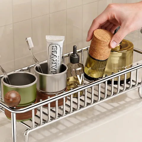 Edelstahl Badezimmer Arbeitsplatte Lagerregal Ohne Bohren Desktop Ablaufregal Mit Holzkugel Füßen Für Toilette Kosmetik Organizer