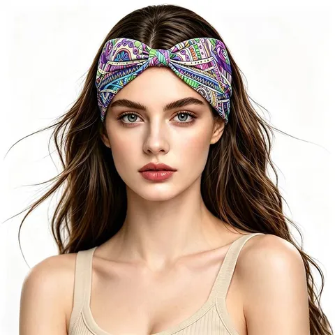 Women's Ethnic Print Sports Headband Wide Twist Elastic Yoga Hair Band Geometric Printed Sweatband Headwrap Accessories