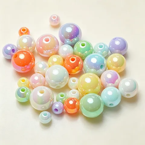 Macaron Color UV Plated Acrylic Round Beads For DIY Jewelry Making Phone Chain Bag Charm Clothing Accessories Loose Beads