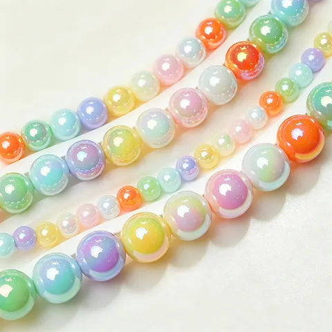 Macaron Color UV Plated Acrylic Round Beads For DIY Jewelry Making Phone Chain Bag Charm Clothing Accessories Loose Beads