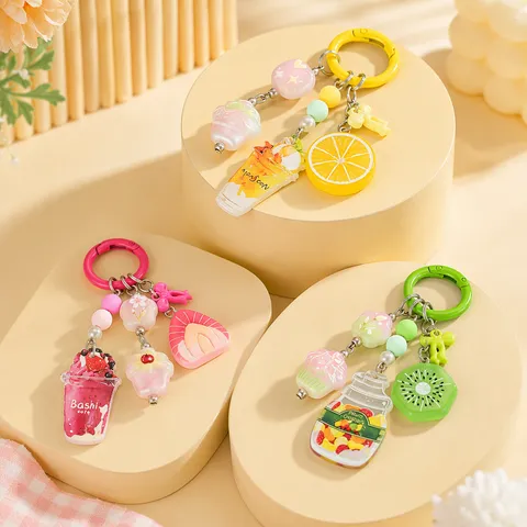 Sweet Acrylic Fruit Ice Cream Bag Charm Colorful Candy Jar Pendant Keychain For Women Refreshing Bag Decor Key Ring Accessory