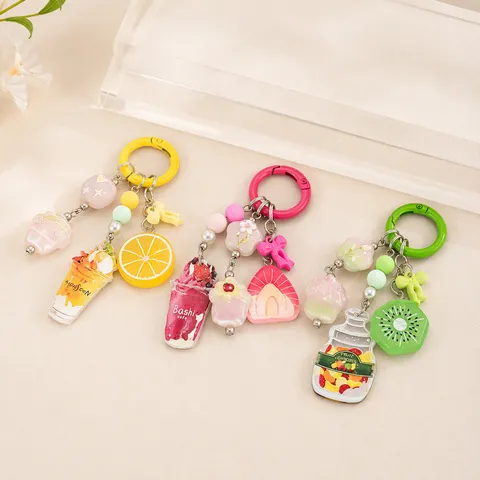Sweet Acrylic Fruit Ice Cream Bag Charm Colorful Candy Jar Pendant Keychain For Women Refreshing Bag Decor Key Ring Accessory