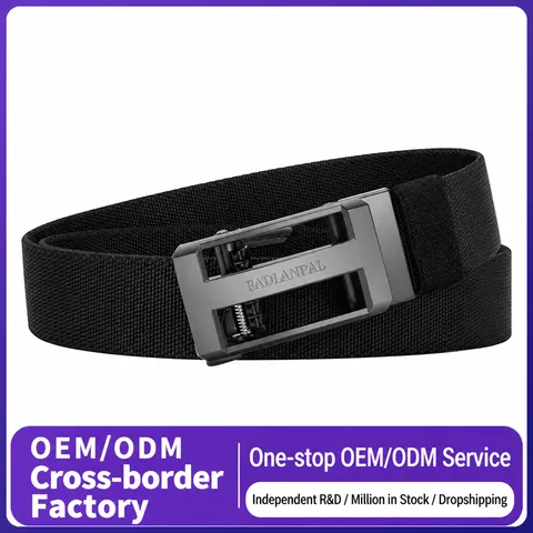 Men Woven Canvas Belt Automatic Buckle H Letter Design Elastic Casual Tactical Belt For Work Pants Daily Wear