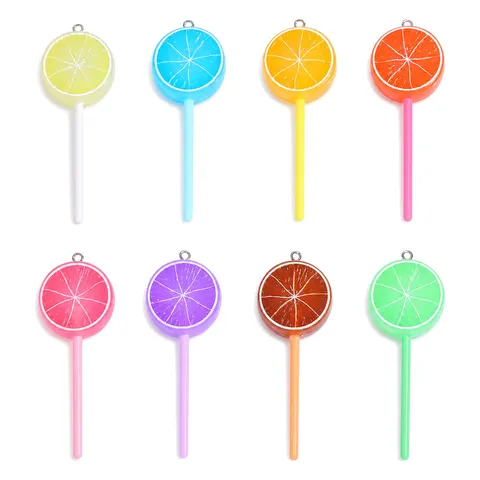 Acrylic Fruit Lemon Slice Lollipop Charms Pendants With Metal Loop For DIY Keychain Bag Decoration Sweet Accessories
