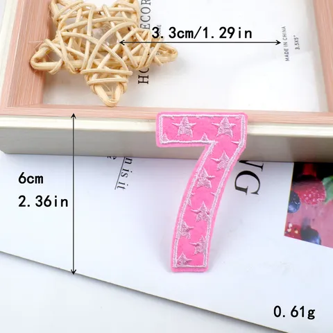 Fashion Computer Embroidered Pink Star Number Patches DIY Clothing Hats Shoes Repair Applique Decorative Iron On Patches