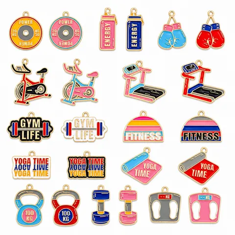 DIY Zinc Alloy Fitness Equipment Charms Drip Oil Sports Theme Pendants For Handmade Necklaces Keychains Jewelry Making