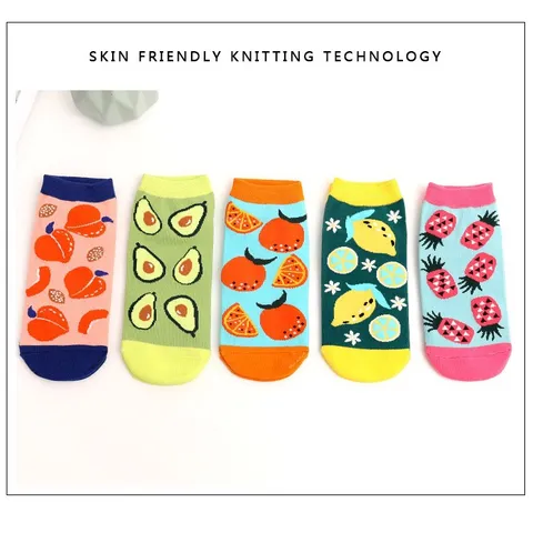 Women's Japanese Harajuku Fruit Pattern Cotton No Show Socks Cute Fresh Fruit Print Low Cut Invisible Boat Socks For Girls