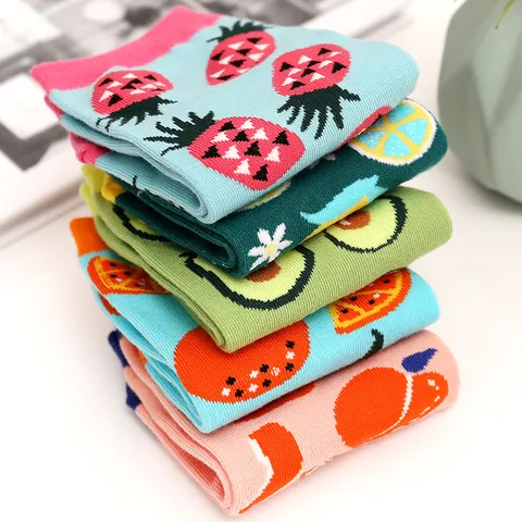 Women's Japanese Harajuku Fruit Pattern Cotton No Show Socks Cute Fresh Fruit Print Low Cut Invisible Boat Socks For Girls