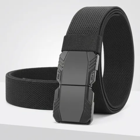 Men Tactical Belt Woven Elastic Canvas Belt Zinc Alloy Quick Release Buckle Outdoor Sports Casual Work Belt