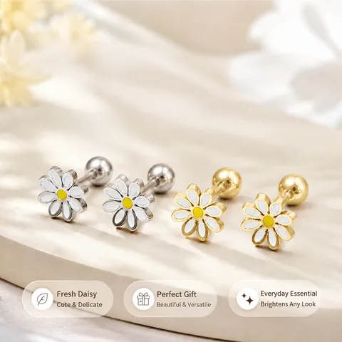 Titanstahl Gänseblümchen Ohrstecker Für Damen Süße Blumen Kleine Gänseblümchen Ohrringe Edelstahl Schraubverschluss Ohrknorpel Schmuck
