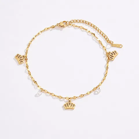 Stainless Steel Zirconia Anklet Gold Plated Heart Crown Butterfly Star Charm Chain Ankle Bracelet For Women Jewelry