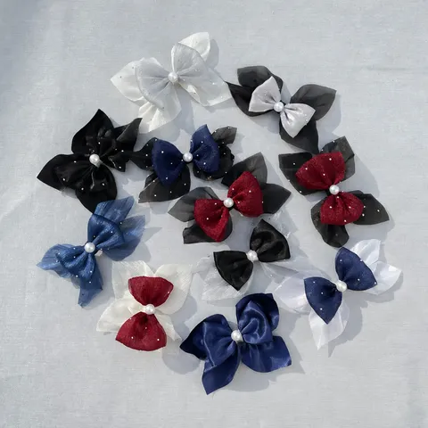 Accessori per Fiocchi DIY Fatti a Mano per Capelli Fiocchi in Rete e Raso con Decorazione in Perle Artificiali per Abbigliamento e Ornamenti