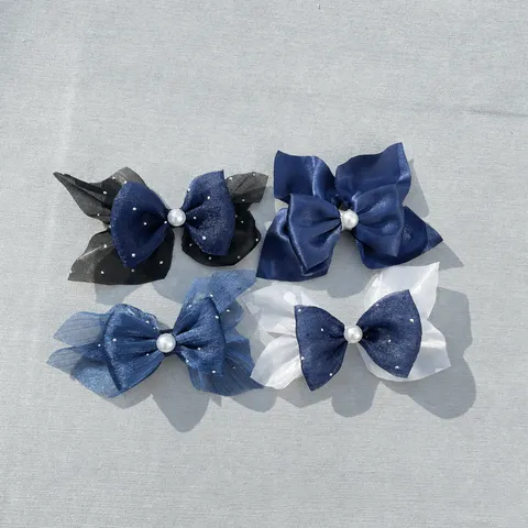Handmade DIY Bowknot Accessories For Hair Mesh Satin Bows With Artificial Pearl Embellishment For Garment Trims And Hair Ornaments