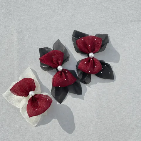 Handmade DIY Bowknot Accessories For Hair Mesh Satin Bows With Artificial Pearl Embellishment For Garment Trims And Hair Ornaments