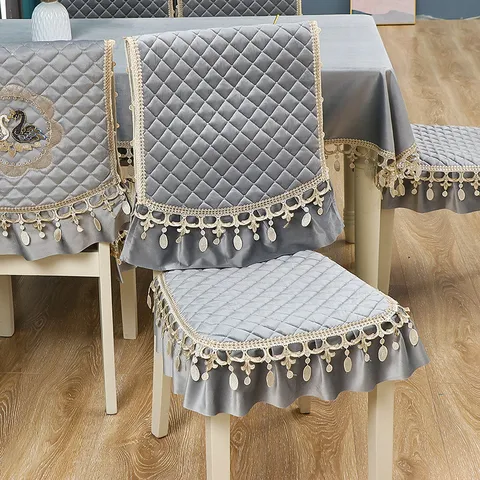 Italienischer Samt Tischtuch Und Stuhlbezug Set Bestickter Schwan Gesteppt Rutschfest Esszimmer Tischdekoration Heimtextil
