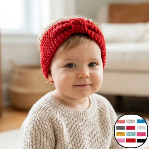 Bandeau Bébé en Tricot avec Nœud Turban Chaud à Crochet Cache-oreilles pour Tout-petits Accessoires de Cheveux pour Photographie Nouveau-né