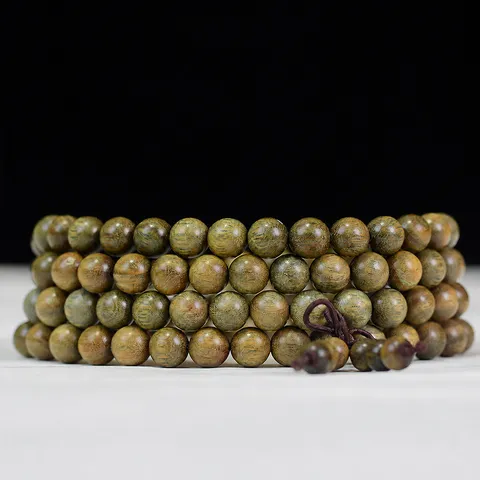 Groen Sandelhout Boeddhistische Rozenkrans Kralen Armband Multi Laag Natuurlijk Hout Meditatie Zen Unisex Etnische Stijl