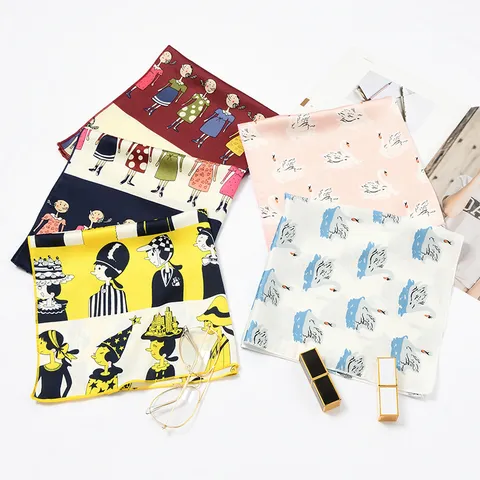 Women Small Square Scarf Silk Feeling Polyester Printed Neck Head Scarf Fashion Versatile Elegant Professional Uniform Necktie Handbag Accessory