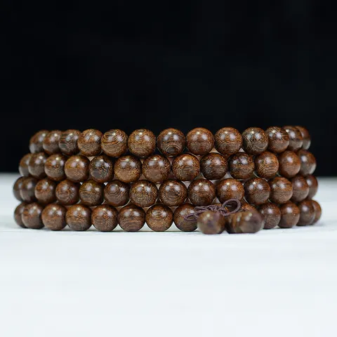 Pulsera de Cuentas de Madera de Sándalo de Seda Dorada Natural Pulsera Envolvente de Madera Pulida Joyería Étnica Regalo para Hombres Mujeres