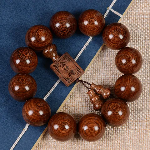 Buddhist Prayer Beads Bracelet Zebrawood Sandalwood Wooden Beads Ethnic Style Zen Meditation Natural Grain Polished Unisex