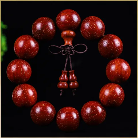 Brazilian Rosewood Beaded Bracelet Natural Red Wood Buddhist Prayer Beads Ethnic Style Gourd Pendant Unisex Zen Jewelry