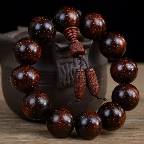 Buddhist Prayer Beads Bracelet Natural Blood Sandalwood Wood Beaded Necklace Ethnic Zen High Density Gold Stars For Men Women