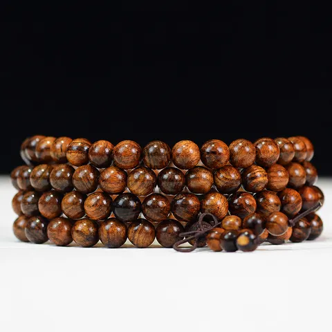 Black Rosewood Buddhist Prayer Mala Bracelet Ethnic Wood Grain Beaded Wrap Bracelet For Men Women Meditation Polished Jewelry
