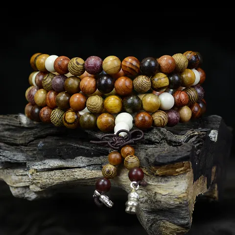 Natural Mixed Wood Prayer Beads Bracelet For Unisex Meditation Yoga Ethnic Style Long Multi-layered Mala Beads Buddhist Jewelry Gift