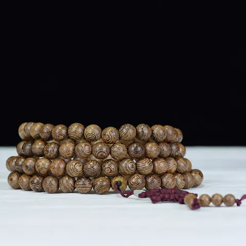 Pulsera Envolvente de Madera de Wengué Natural Estilo Étnico Cuentas de Oración Budistas Pulsera Multicapa con Vetas de Madera para Hombre Mujer