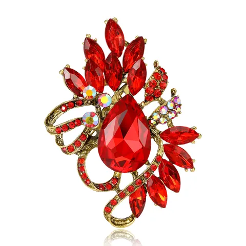 Spilla Di Cristallo Vintage Lega Strass Grande Goccia D'acqua Fiore Stile Palazzo Per Le Donne Accessori Per Abbigliamento Da Banchetto
