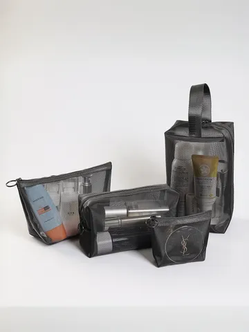 Borsa Trucco In Rete Di Nylon Organizzatore Da Viaggio Pochette Cosmetica Traspirante Leggera Con Cerniera Per Donne