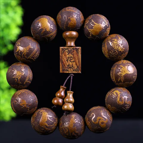 Schnitzwerk Naturholz Buddhistische Gebetsperlen Armband Sternzeichen Herz-Sutra Zen Ethno-Stil Meditation Unisex