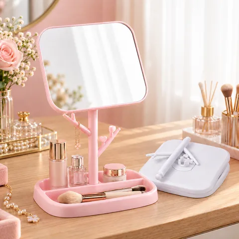 Minimalist Desktop Makeup Mirror With Jewelry Storage Base High Definition Rotating Table Mirror For Bedroom Dormitory Beauty Tool