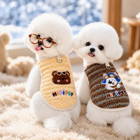 Cute Cartoon Animal Pet Fleece Hoodie Autumn Winter Warm Apparel For Small Dogs Cats Clothing With Traction D-Ring