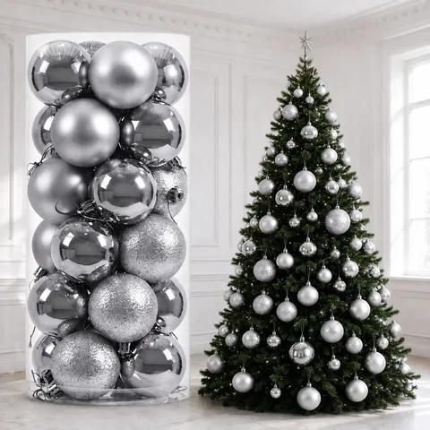 Bolas De Navidad Plástico PVC Brillantes Mates Con Purpurina Galvanizadas Colgantes Árbol De Fiestas Decoración Suministros