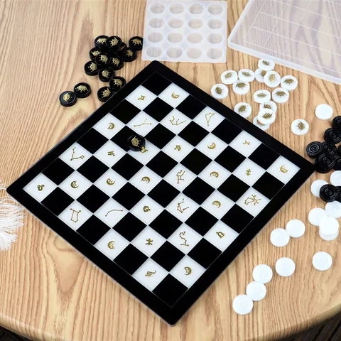 Stampo in Silicone per Resina Epossidica Fai Da Te Set Scacchi Internazionali Scacchiera Effetto Specchio Stampi Artigianali per Decorazione Casa