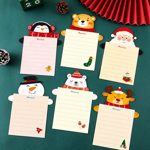 Cartoon Christmas Greeting Cards Cute Santa Snowman Reindeer Pattern Message Cards With Red Envelopes Assorted Designs For Holiday Gift Blessing