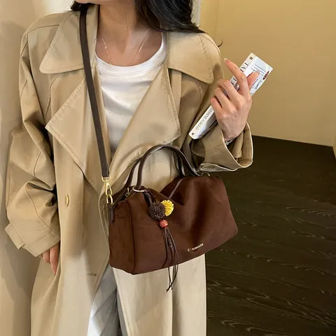 Bolso Almohada de Gamuza Sintética Vintage para Mujer Bolso de Mano Simple de Alta Gama Bolso de Bandolera Versátil Pequeño