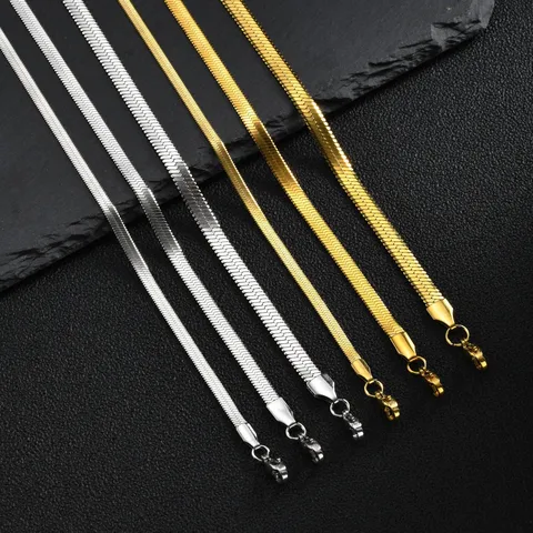 Minimalist Stainless Steel Herringbone Chain Necklace For Women Men Gold Silver Plated Flat Blade Snake Bone Link Necklace Jewelry Gift