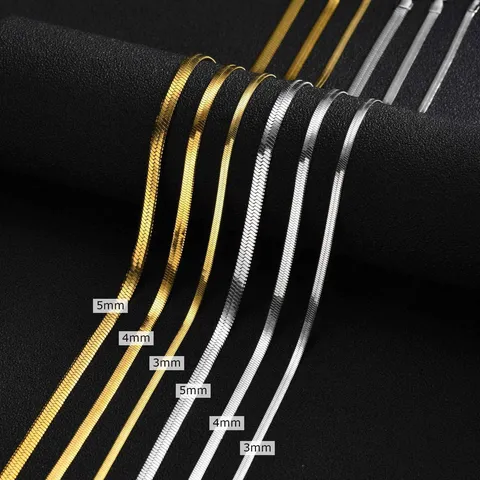 Minimalist Stainless Steel Herringbone Chain Necklace For Women Men Gold Silver Plated Flat Blade Snake Bone Link Necklace Jewelry Gift
